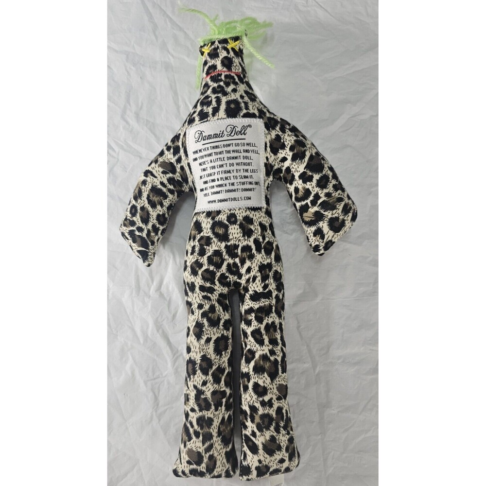 Original Dammit Doll Plush Stress Relief Leopard Design Green Hair